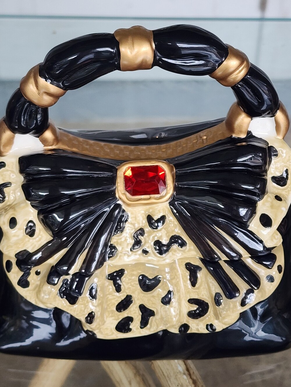 David's Cookies "Animal Print" With Ruby Jar, Ceramic Purse Cookie/Trinket Box - Picture 5 of 14